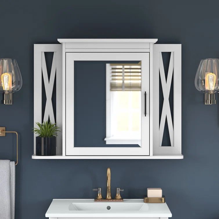 White Ash Farmhouse Wall-Mount Medicine Cabinet with Mirror