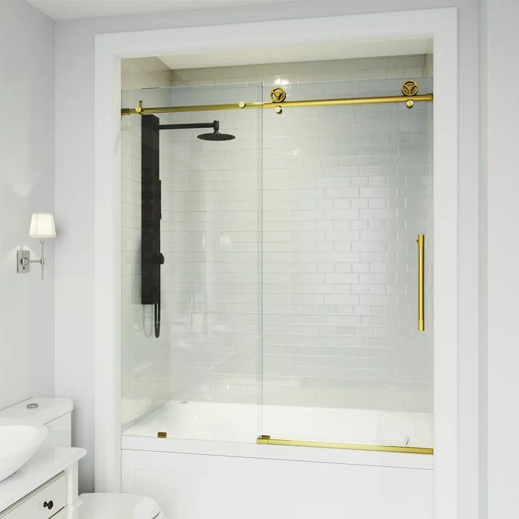 Cass 60'' Frameless Sliding Tub Door with Matte Gold Finish