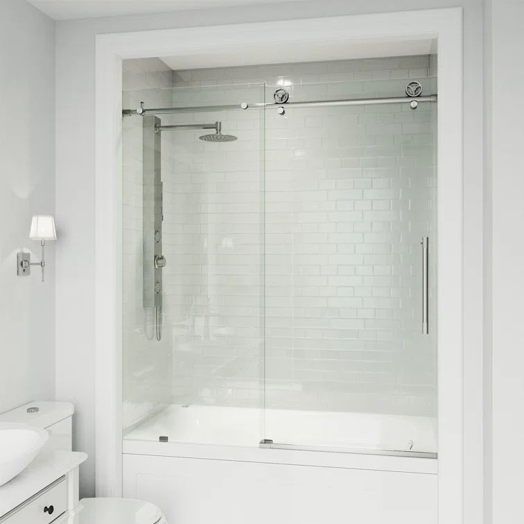 Elan Frameless Sliding Tub Door with Clear Glass and Stainless Steel