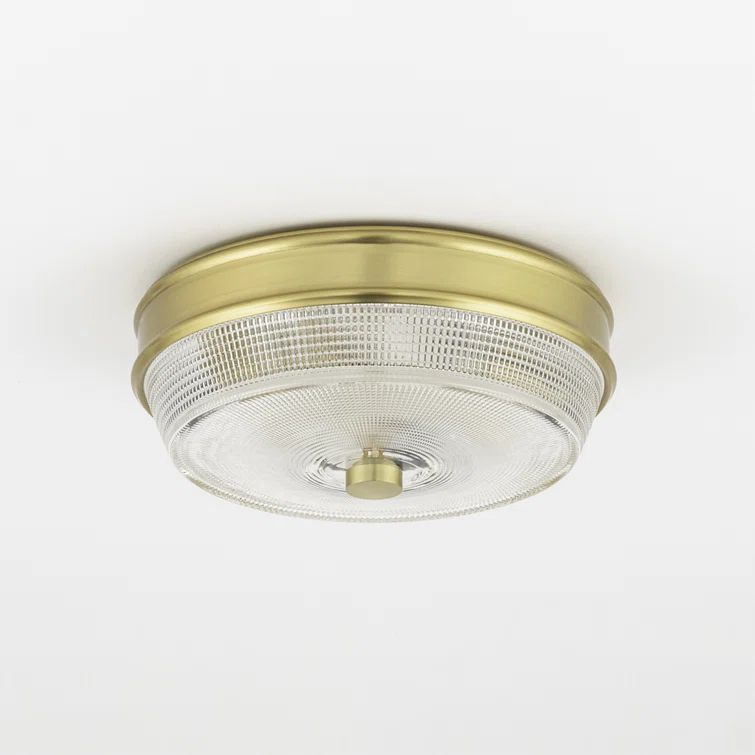 Aged Brass and Clear Glass 2-Light Flush Mount