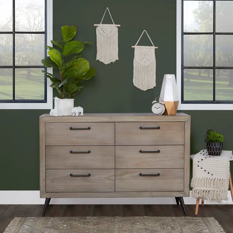 Windsor Oak Gray Mid-Century Double Dresser with Dovetail Drawers
