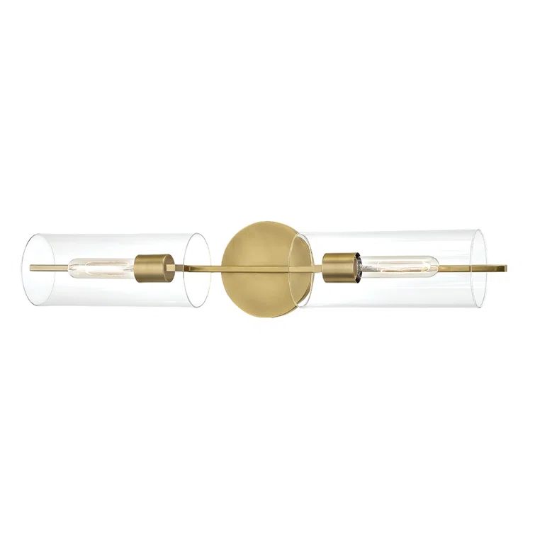 Elegant Aged Brass 2-Light Glass Shade Sconce for Damp Locations