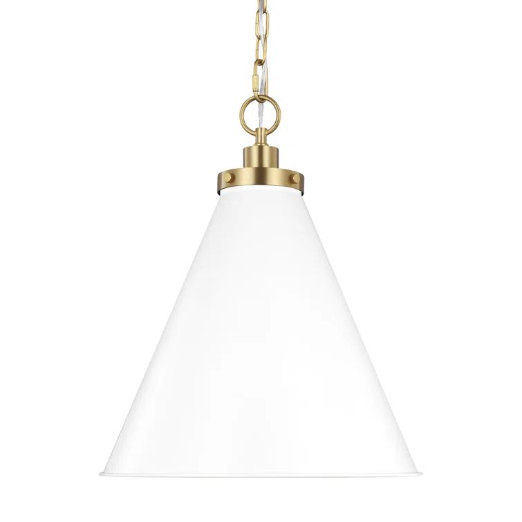 Burnished Brass and Matte White Cone Pendant Light