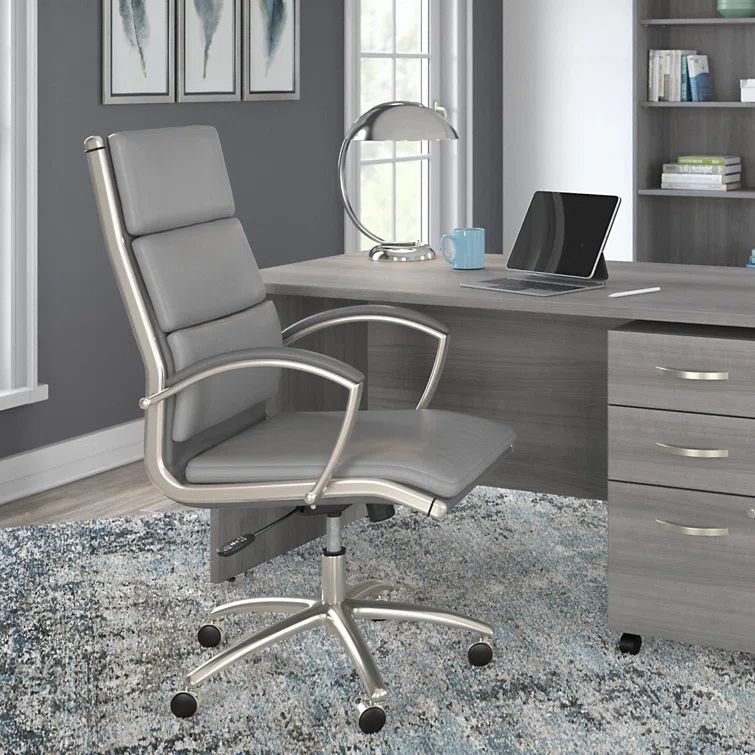 Light Gray High Back Leather Executive Swivel Office Chair