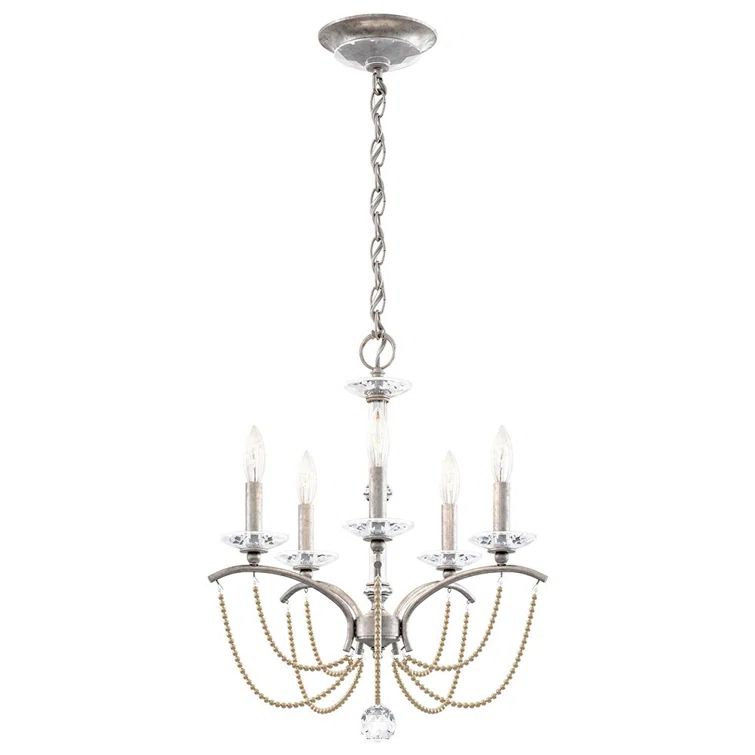 Mini Priscilla Antique Silver 5-Light Chandelier with Bronze Pearl Crystal Trim