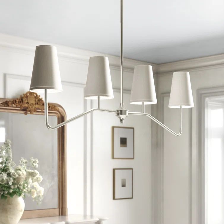 Brushed Nickel 4-Light Kitchen Island Pendant with White Shades