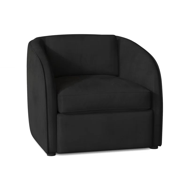 Gray Leather Swivel Barrel Chair with Manufactured Wood Frame