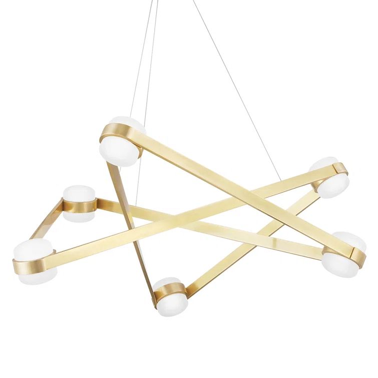 Orbit Aged Brass 6-Light LED Chandelier with Opal Glass Diffusers