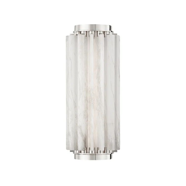 Polished Nickel Geometric LED Wall Sconce with Alabaster Shade