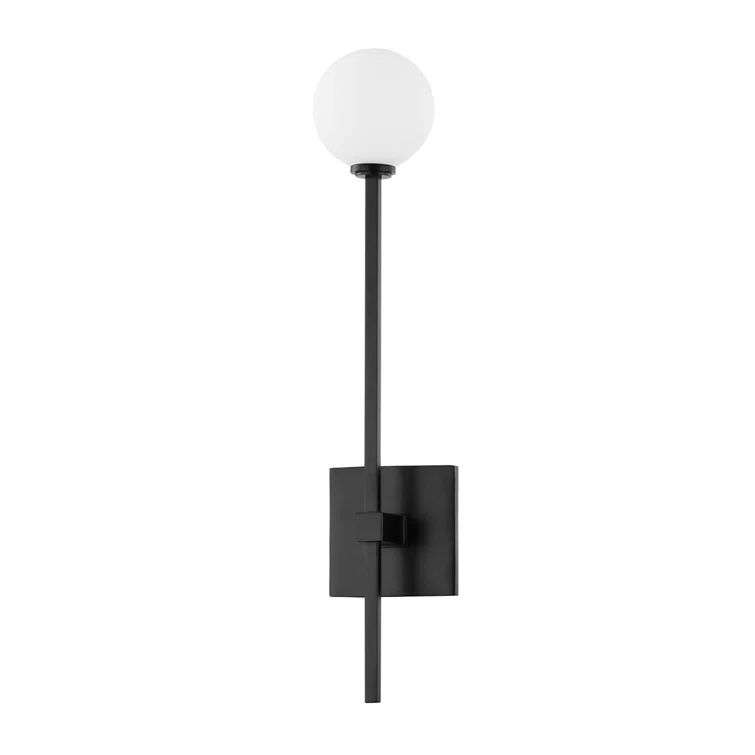 Black and Gold Dimmable Wall Sconce with Opal Glass Globe