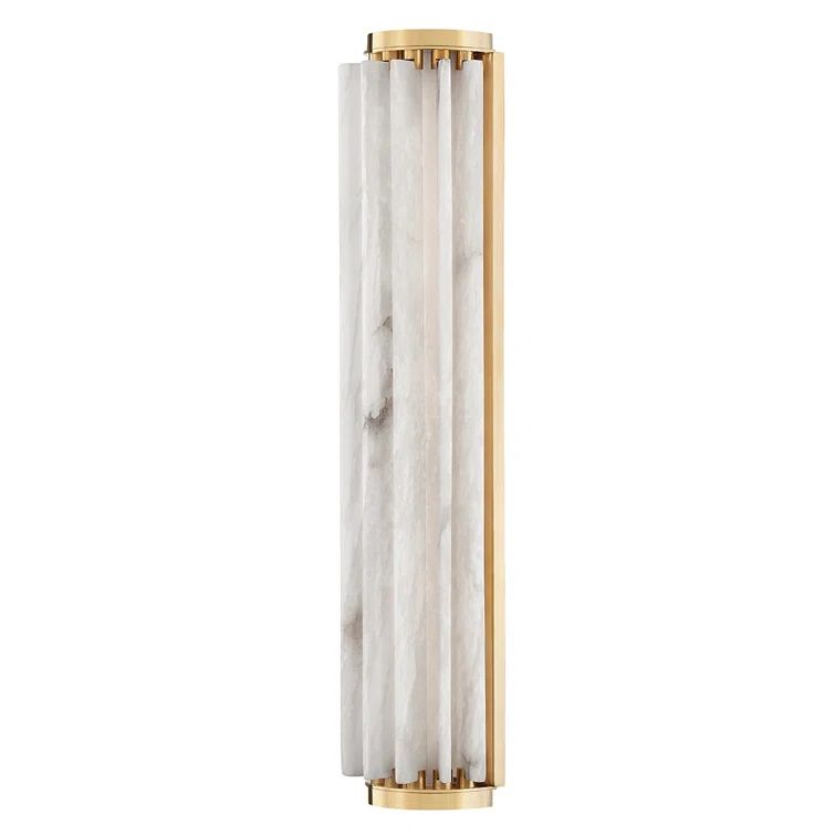 Aged Brass Cylinder Direct Wired LED Sconce with Spanish Alabaster Shade