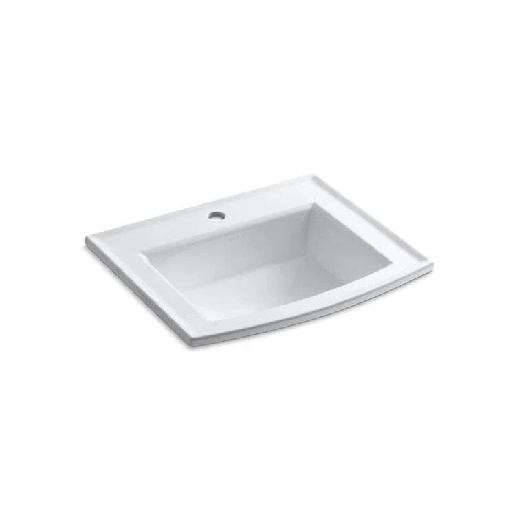 White Ceramic Rectangular Drop-In Bathroom Sink with Overflow