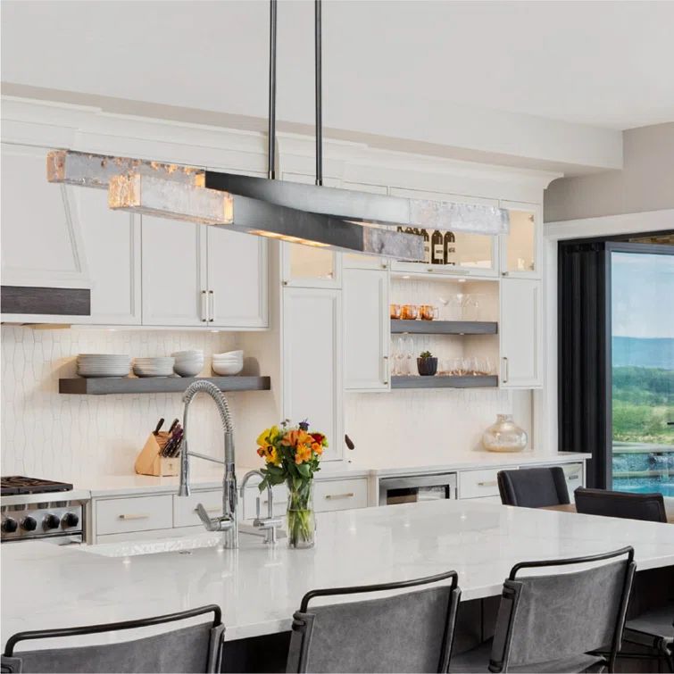 Axis Matte Black and Silver Glass LED Island Light