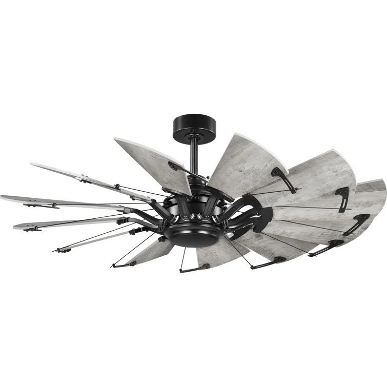52-Inch Matte Black and Gray 9-Blade Ceiling Fan with Remote
