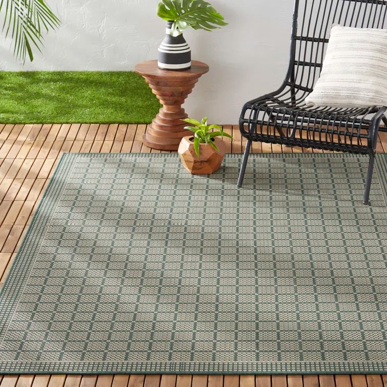 Green and Beige Geometric Indoor/Outdoor Area Rug