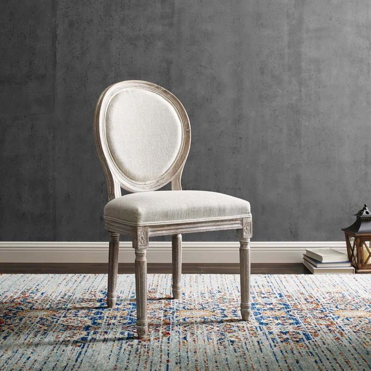 Emanate Vintage French Beige Upholstered Wood Side Chair