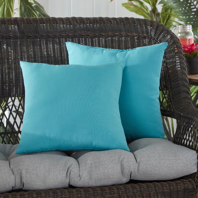 Teal Weather-Resistant Square Outdoor Throw Pillow Set