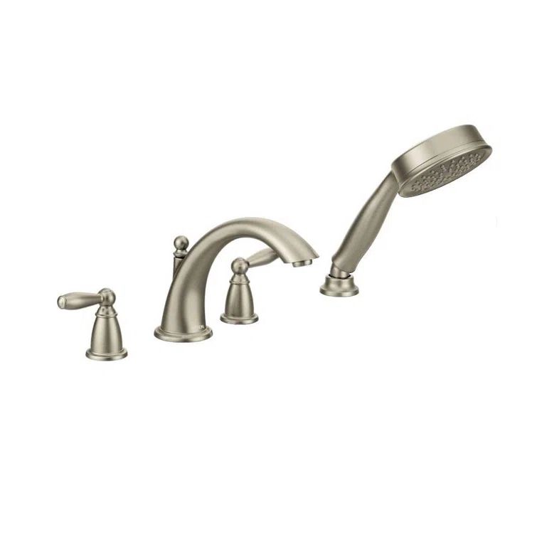 Brushed Nickel Double Handle Deck Mounted Roman Tub Faucet with Handshower