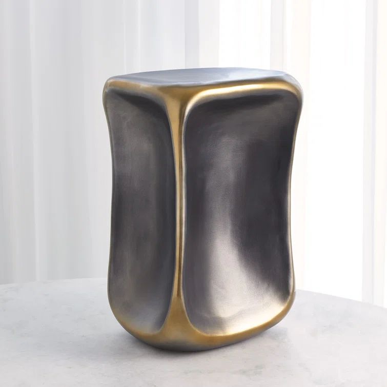 Luxurious Pinched Cube Black & Gold Ceramic Accent Table
