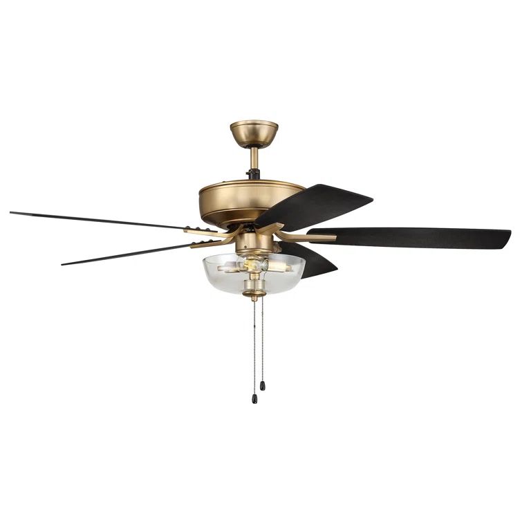 Satin Brass 52'' Ceiling Fan with Black Walnut MDF Blades and LED Light