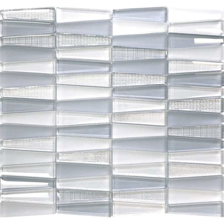 White and Blue Glass Trapezoid Mosaic Wall Tile