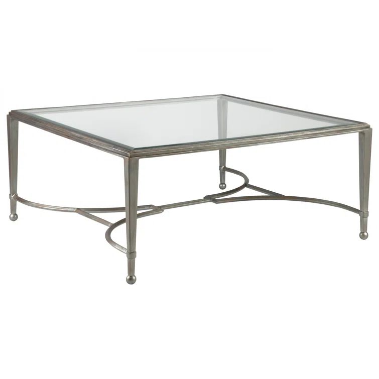 Argento Silver Metal and Glass Square Cocktail Table