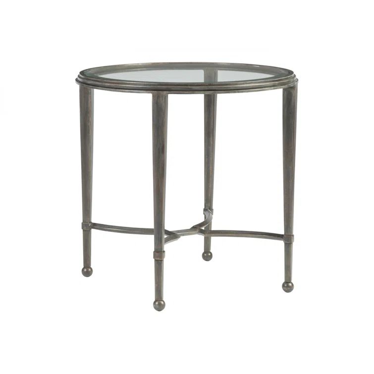 St. Laurent Gray Metal and Glass Round End Table