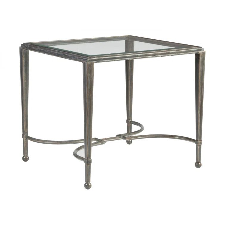 St. Laurent Gray Metal and Glass Square End Table