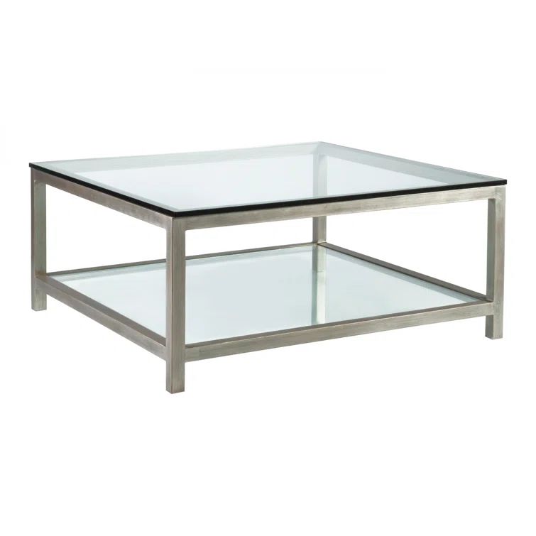 Argento Silver Square Metal and Glass Cocktail Table