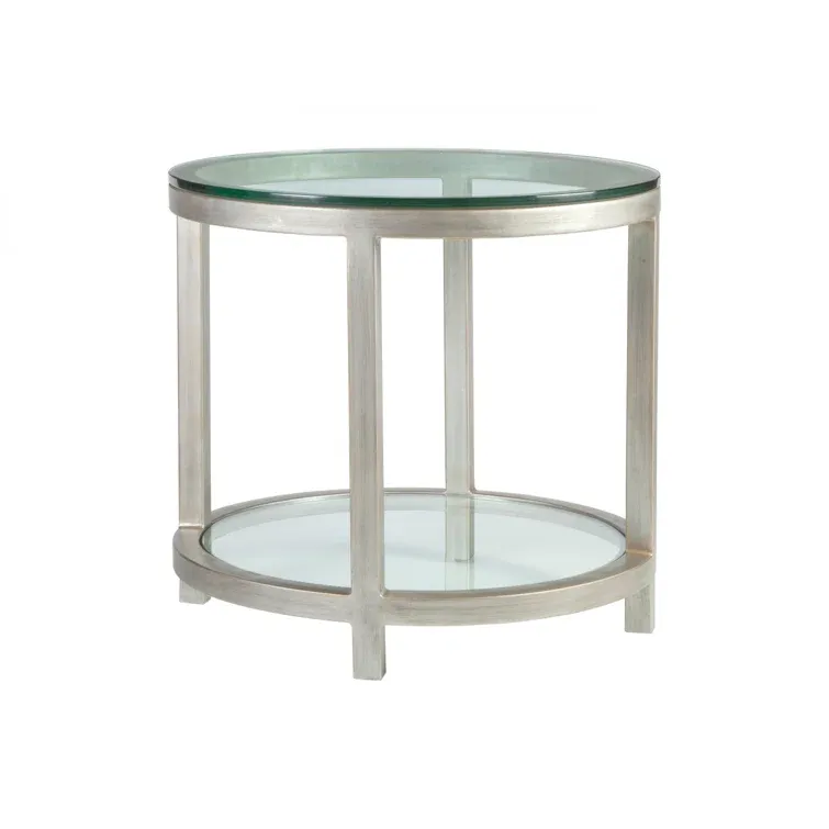 Silver Round Metal and Glass End Table