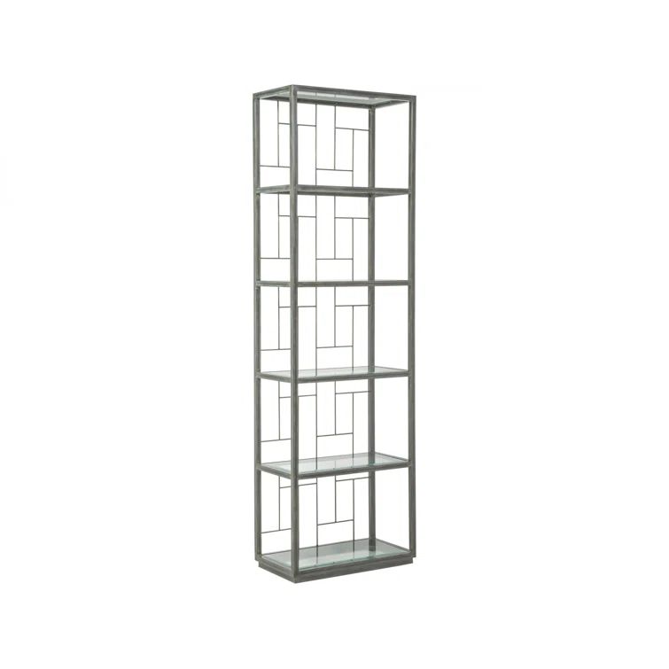 Tall Gray Iron Etagere with Glass Shelves