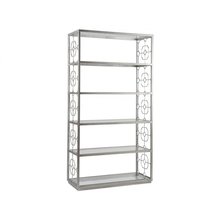 Argento Transitional Silver Iron and Glass Etagere, 42"W x 18"D x 79"H