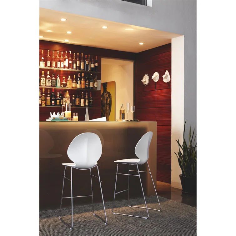 Basil Leaf-Inspired Ergonomic Counter Stool in Silver and White