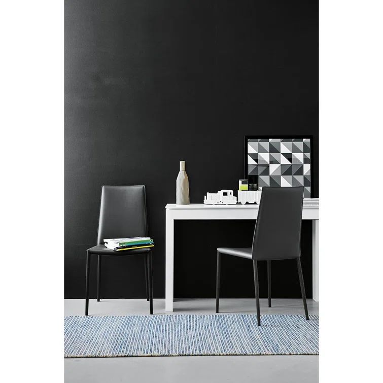Matte Black High Back Leather Dining Chair