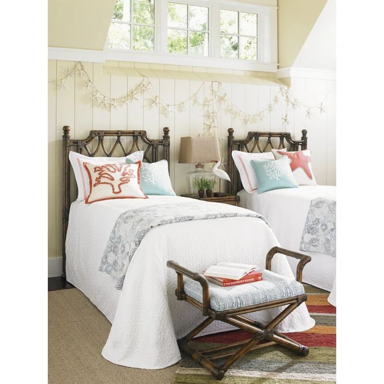 Elegant Resort-Style Queen Leather-Wrapped Rattan Headboard