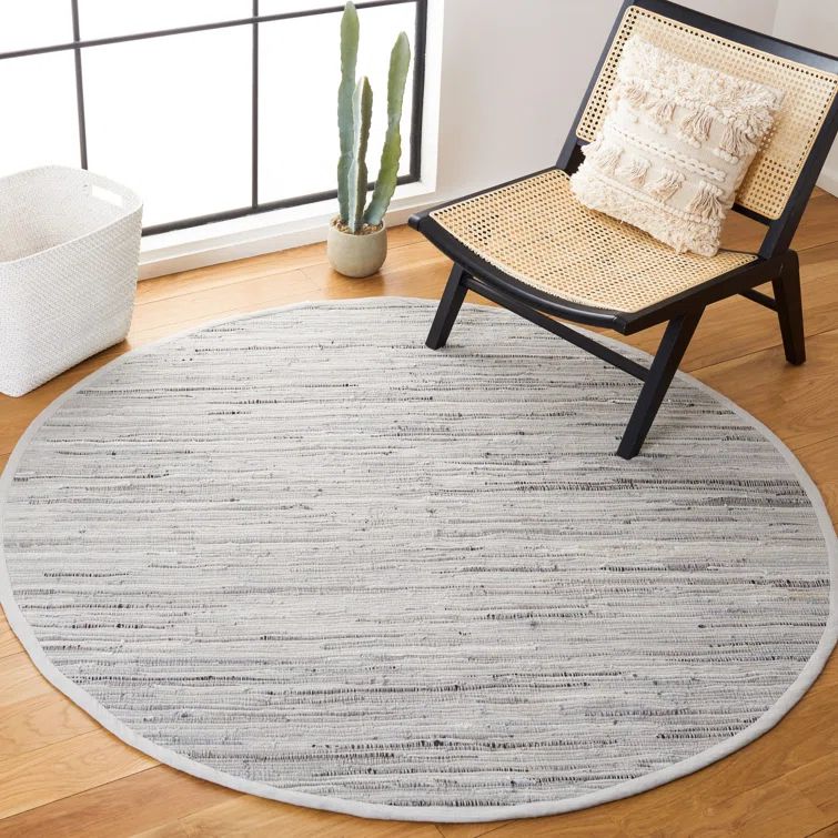 Gray Round Handwoven Cotton Stripe Area Rug
