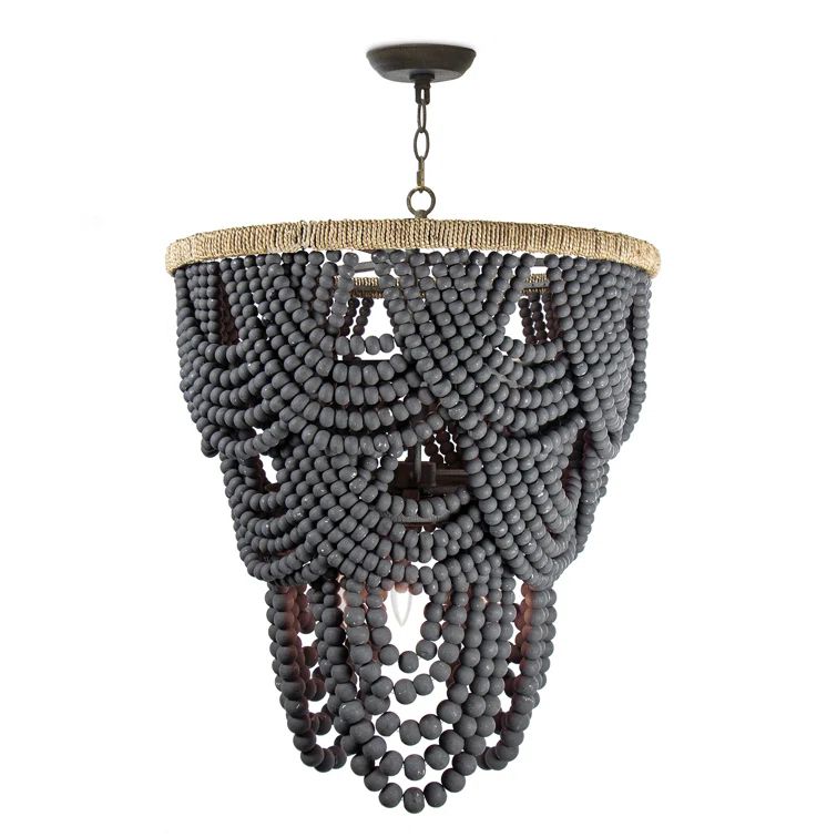 Lorelai Grey Distressed 8-Light Wood Bead Chandelier