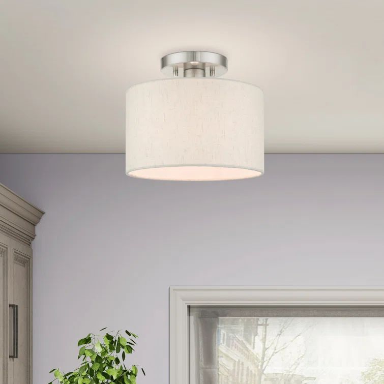 Brushed Nickel Drum Shade Semi Flush Mount Light