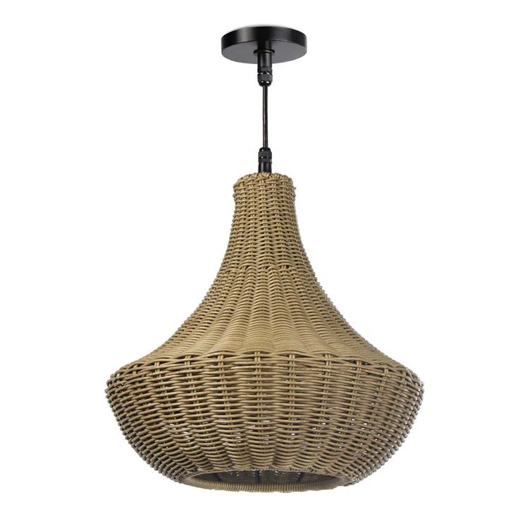 Vista Grey Rattan 1-Light Outdoor Pendant with Black Accents