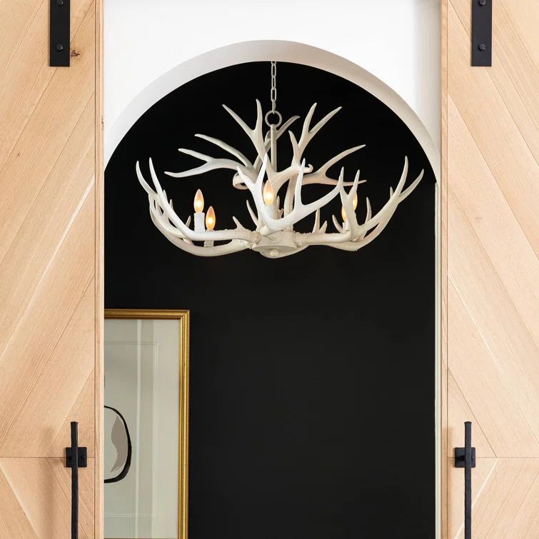 White Resin Antler 6-Light Chandelier