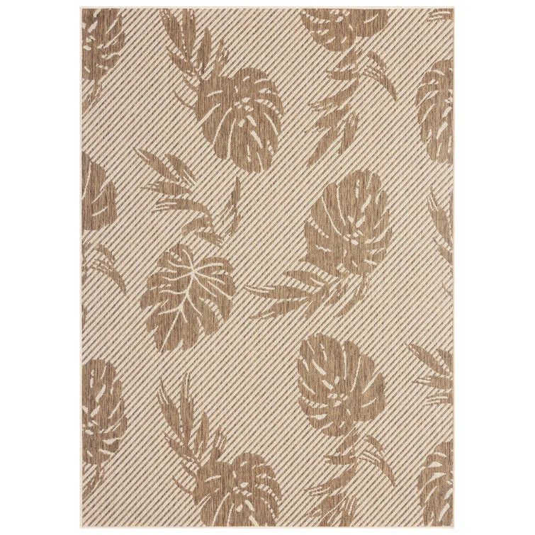 Beige and Brown Synthetic Rectangular 5' x 7' Palm Leaf Area Rug