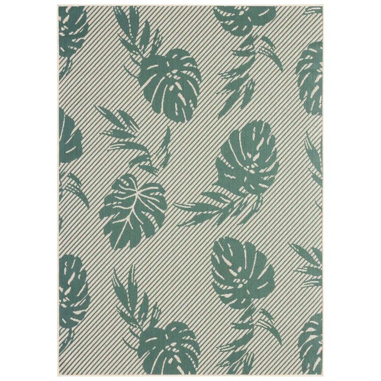 Tropical Island Vibes Reversible Beige/Green Synthetic Area Rug, 5' x 7'