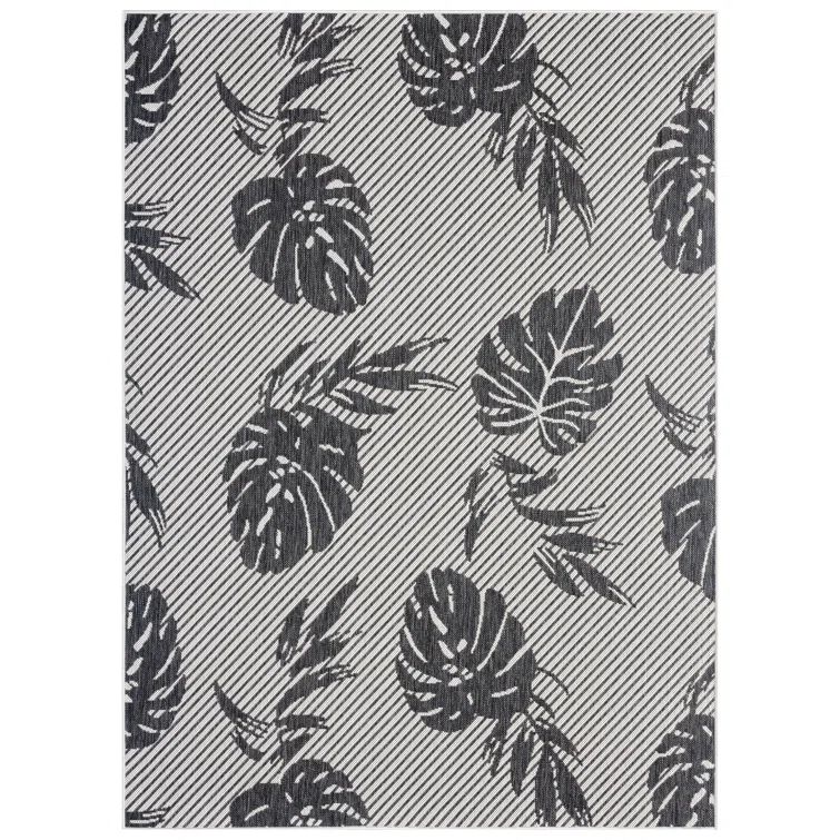 Tropical Island Vibes Silver-Black Synthetic 8' x 10' Area Rug