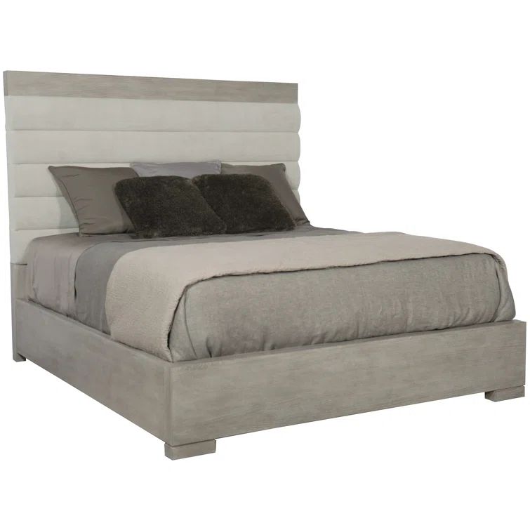 Transitional Beige King Upholstered Bed with Tufted Headboard