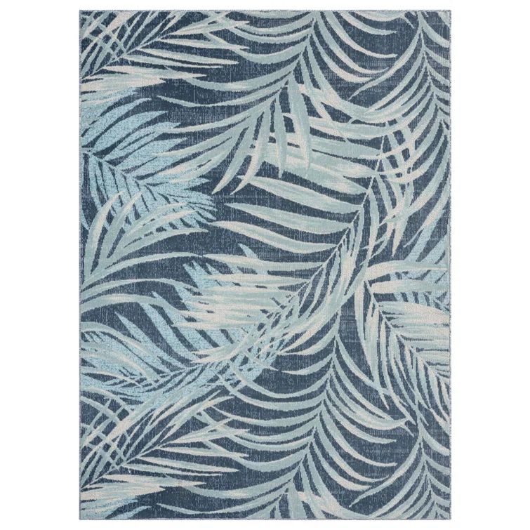 Navy Blue and Aqua Blue Rectangular Synthetic Indoor/Outdoor Rug