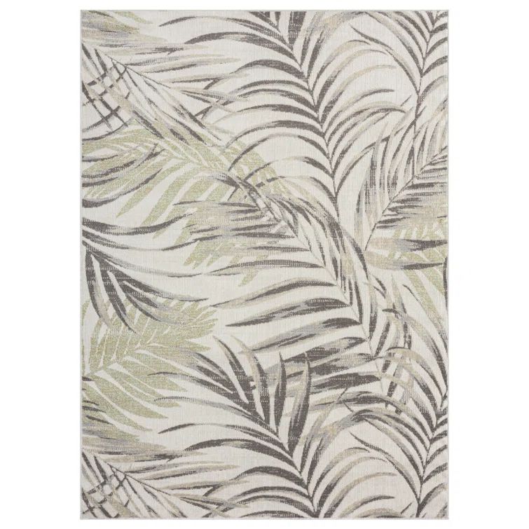 Ivory & Green Tropical Leaf Reversible 5' x 7' Synthetic Area Rug