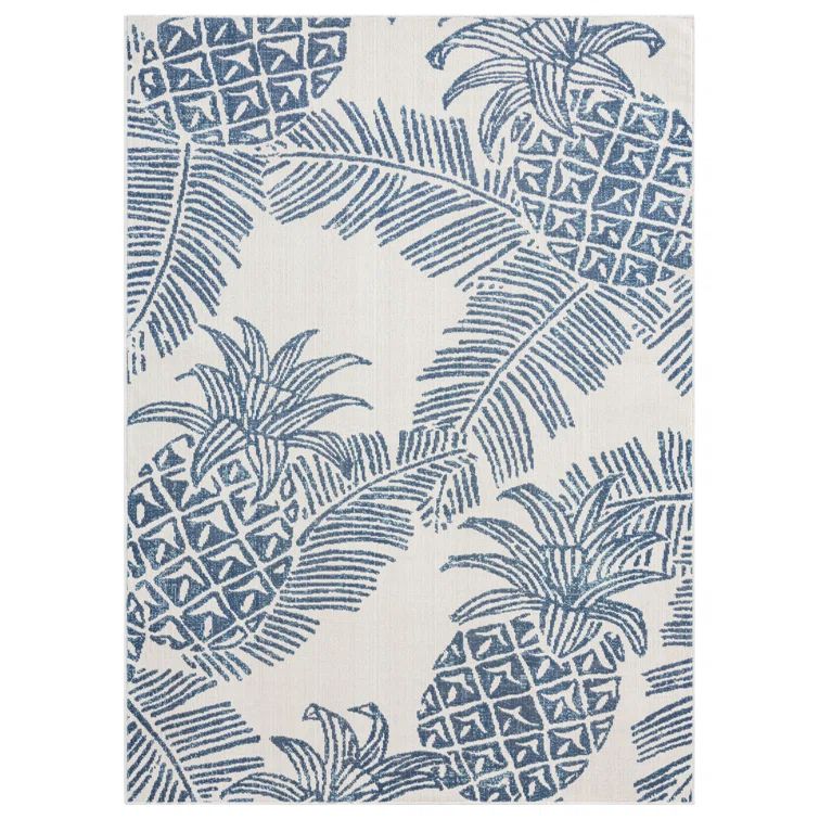 Navy and Ivory Whimsical Pineapple 8' x 10' Indoor/Outdoor Rug