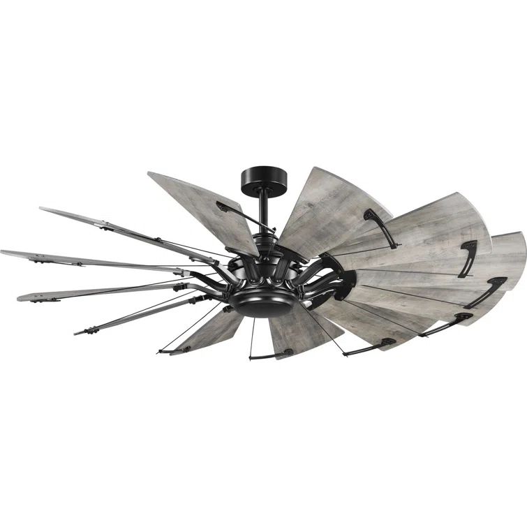 60-Inch Matte Black Windmill Ceiling Fan with Remote