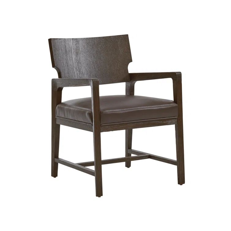 Chestnut Brown Leather Upholstered Wooden Arm Chair
