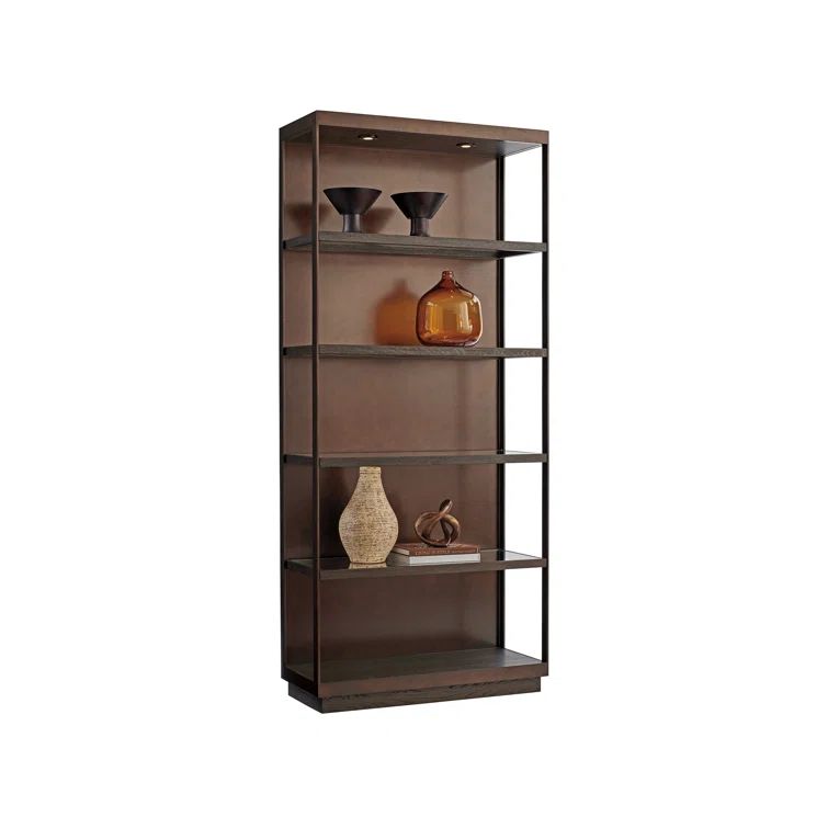 Modern Mocha 42" Brown Metal & Glass LED-Lit Etagere